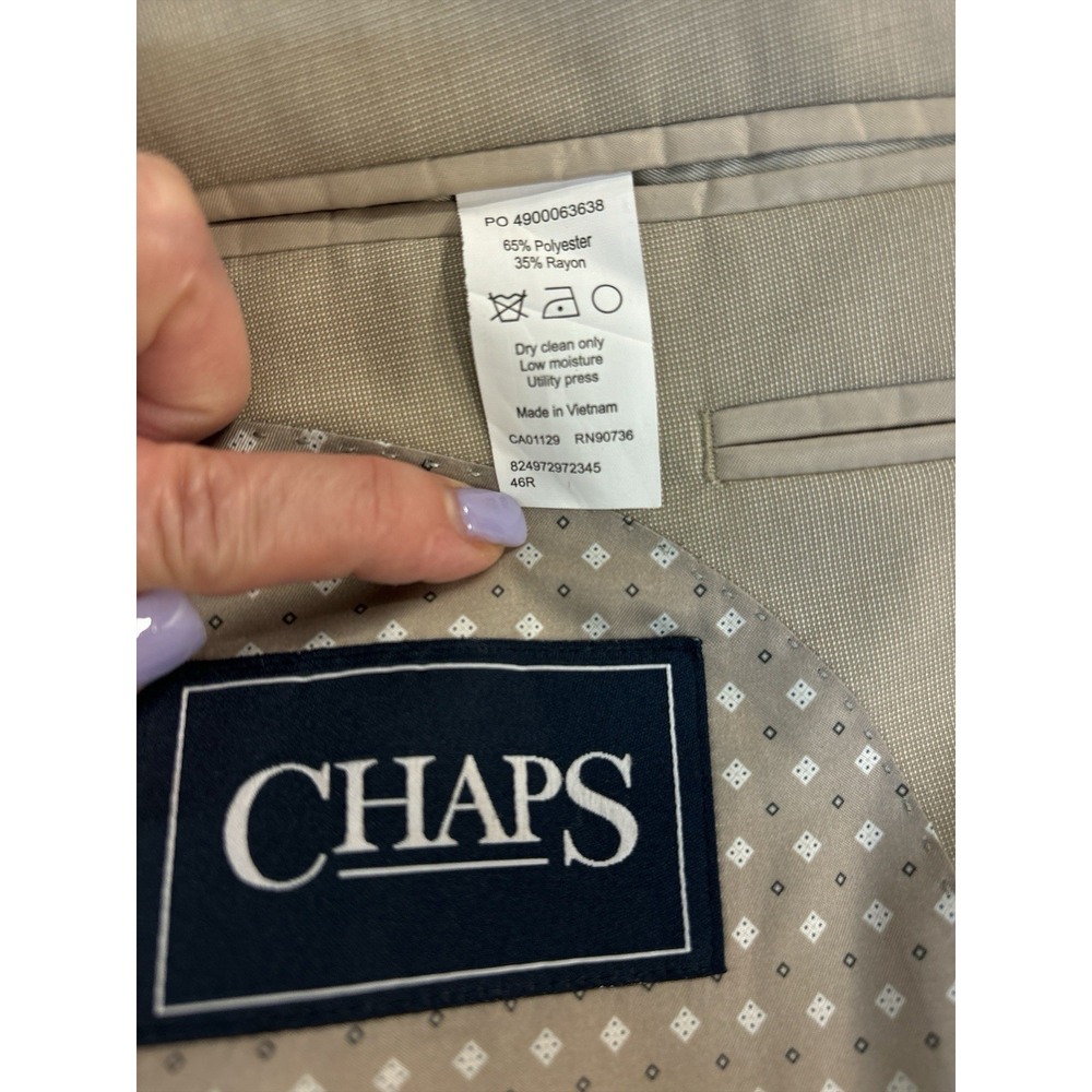 Chaps Blazer Mens 46 Regular Tan Button Up Lined Vented Coat Jacket - Picture 6 of 8